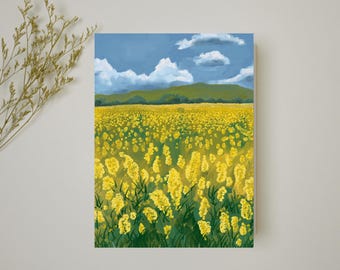 Yellow Wild Flower Art Print – Northern California Landscape | Oil Pastel Style Floral Wall Art