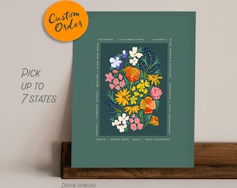 Custom Hometown Bouquet Art  |  Military Spouse Gift  |  State Flowers  |