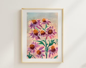 Original Watercolor Painting – Purple Coneflowers, 7x10 Floral Wall Art