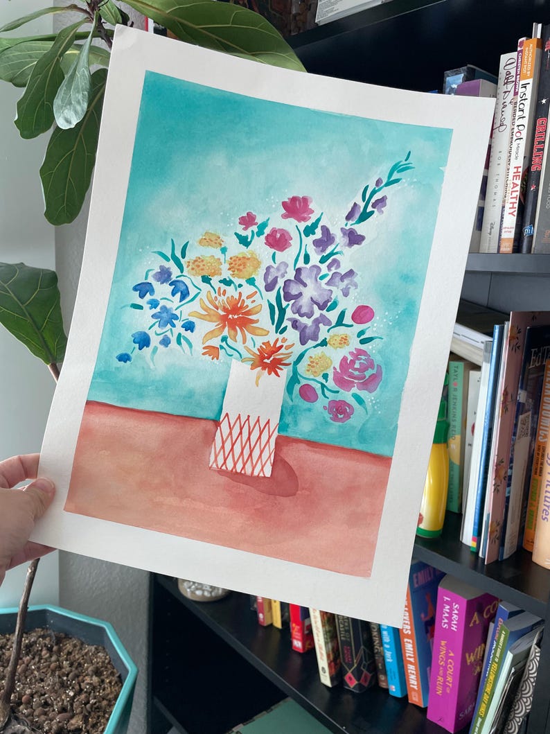 Custom Watercolor Painting of Floral Bouquet in Vase - Etsy