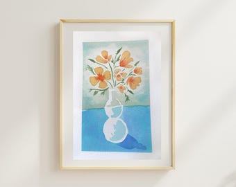 California Poppy | Original Painting | Watercolor Wall Art | Floral Artwork | Unframed Living Room Art