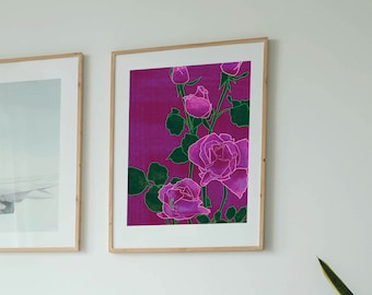 Rose & Praying Mantis Print: Botanical Wall Art (Digital Print)
