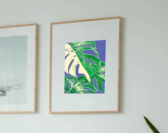 Variegated Monstera Frog Print: Botanical Wall Art (Digital Download)