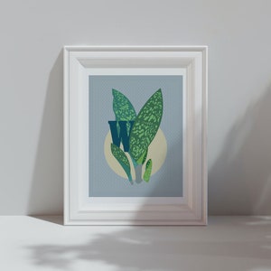 Impresión de plantas de aleta de ballena / Arte de pared con impresión de plantas / Arte del alfabeto / Impresión digital / Letra W