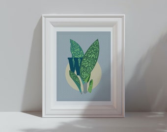 Whale Fin Plant Print: Letter W Alphabet Art (Digital Print)