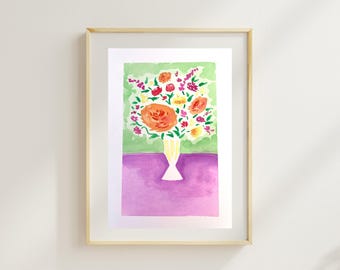 Original Watercolor Painting of Flowers in a Vase