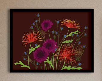 Spider Mum Bouquet Art Print: Fall Botanical Wall Decor (Digital Download)