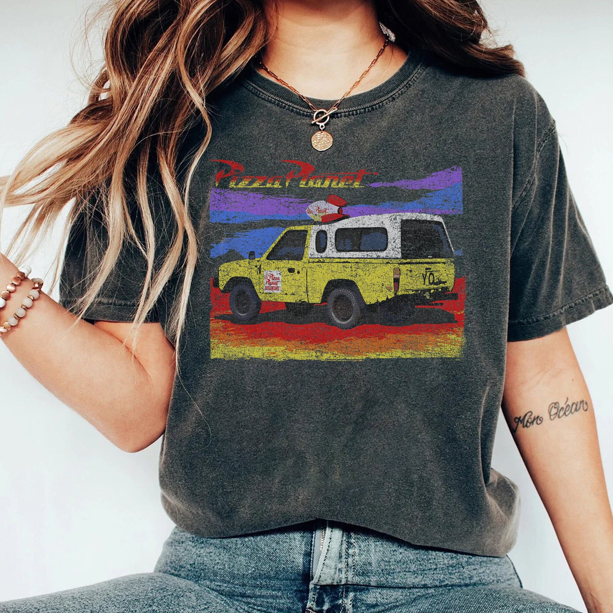 Discover Vintage Disney Pixar Toy Story Pizza Planet Truck Distressed Shirt