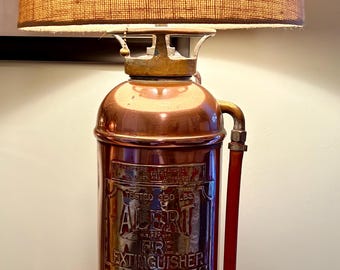 Antique Fire Extinguisher Lamp, Rustic Copper Light, Firefighter
