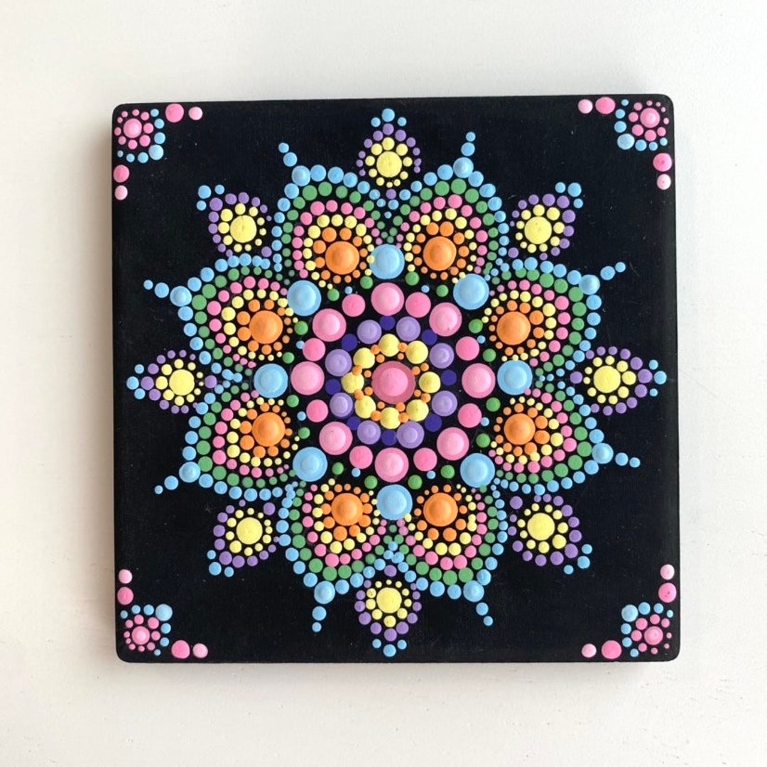 Hand Painted Ceramic Coaster Mandala Dot Art Decorative Etsy