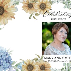 May include: A floral memorial card with a photo of a woman and the text "Celebrating the Life of Mary Ann Smith May 23, 1936 - February 1, 2024".