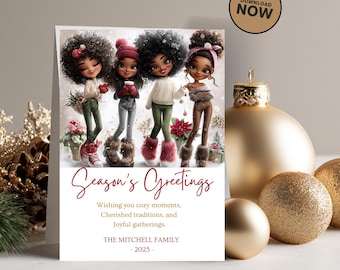 Plantilla editable de Canva para tarjetas navideñas, imagen para amigas, plantilla de 5x7, tarjeta de felicitación, descarga digital