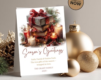 Tarjeta de felicitación navideña / Descarga digital / Plantilla editable de Canva / Invitación minimalista de invierno / Descarga instantánea / Imprimible