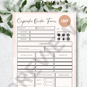 EDITABLE Cupcake Order Form | Bakery PDF Printable, Cake Business Form, Bakery Business template, Cake Order Form Template, Canva, cupcake
