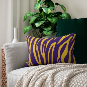Purple and Gold Tiger Stripe Spun Polyester Lumbar Pillow