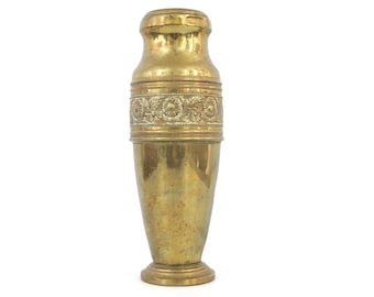 Schöne antike Arts & Crafts Vase aus massivem Messing mit Blumenprägungen || Antike Messing Vase mit Gusseisen Basis || Traditionelles Wohndekor