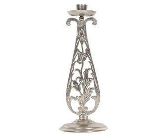 Bougeoir en métal vintage unique avec tige florale ajourée et base ronde || Bougeoir Art Déco vintage || Décoration d'intérieur bohème rétro