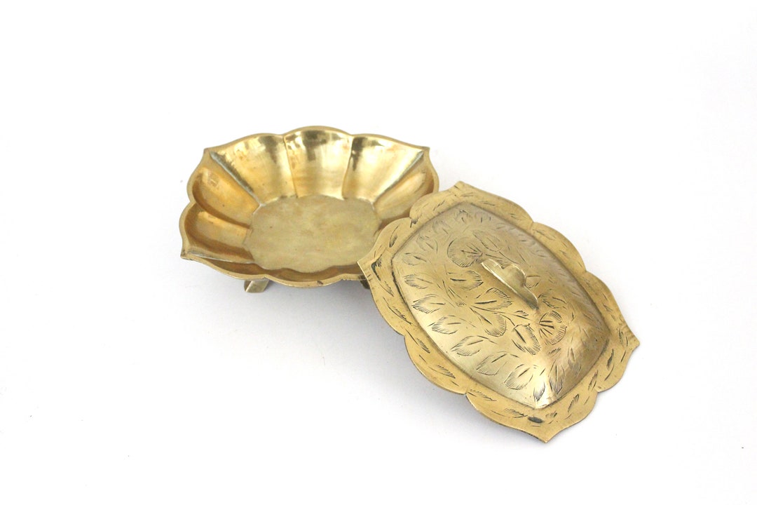Lovely Vintage Indian Lidded Butter Dish in Solid Brass With Etsy