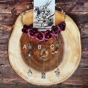 Alice in Wonderland Hanging Charm: Ruby Jade Beads, Silver Charms