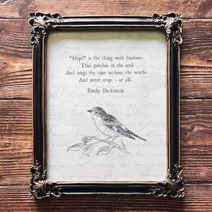 Emily Dickinson Zitat Druck: Vintage Vogel Wandkunst (Digitaler Download)