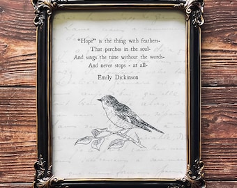 Emily Dickinson Quote Print: Vintage Bird Wall Art (Digital Download)