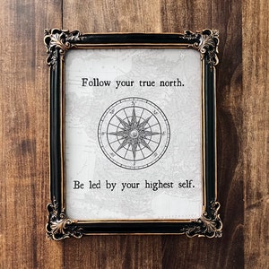 Vintage Compass Wall Art: Follow Your True North Quote (Digital Download)