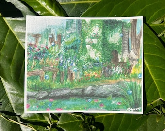 Lámina de acuarela de anime: Paisaje onírico (4x6 pulgadas)