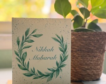 Watercolor Nikkah Mubarak Greeting Card | Islamic Wedding Stationery