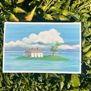 Spirited Away Island House - aquarelkunstdruk - landschap - natuur