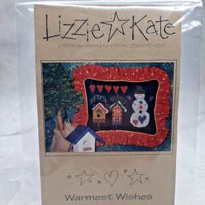 Vintage Lizzie Kate Cross Stitch Pattern Warmest Wishes Snowman Birdhouses