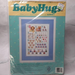 Vintage Abmessungen Baby Hugs Löwe und Freunde Zählkarte in Kreuzstichpackung
