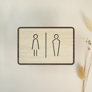 Letrero minimalista de madera para baño: placa 3D para puerta de baño