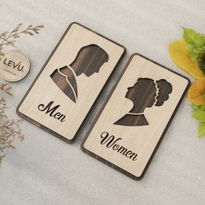 Letreros de madera para puertas de baños: placas unisex para baños
