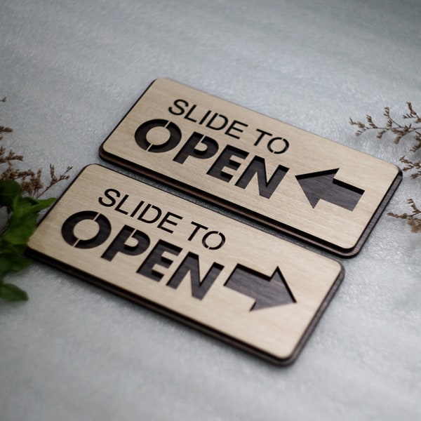 Slide To Open Sign, Wooden Sign, Office Decor, hotel / boutique / store / salon door sign