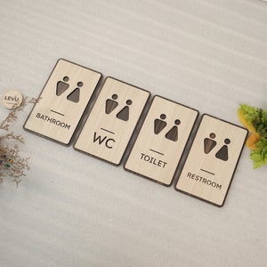 Letrero rústico de madera para baño: decoración moderna para la puerta del baño