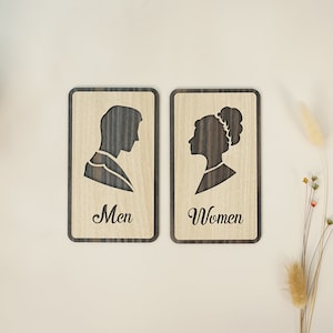 Letrero de baño de madera vintage: decoración para puertas de baños de hombres y mujeres