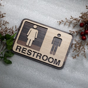 Handmade Wooden Restroom Sign: Modern WC Decor