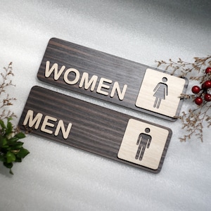 Letrero de baño de madera hecho a mano: decoración para baños de hombres y mujeres