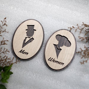 Baños Figuras de madera Letreros de puertas, Letreros de inodoro para hombres y mujeres, Decoración del baño Estilo vintage