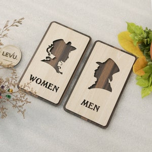 Letreros de baño de chapa de madera: placas de baño de género neutro