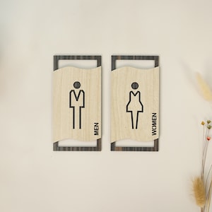 Restroom Sign, Mens Womens Bathroom Sign Custom, Toilet Door Signs Customizable, WC Wood Sign