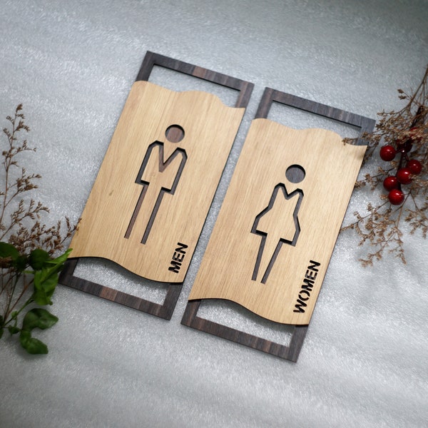 Restroom Sign Mens Womens Bathroom Sign Custom Toilet Door Signs Customizable WC Sign