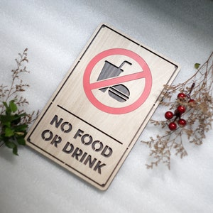 No Food or Drink Wooden Sign, No Food or Drink Area Sign, No Food or Drink Door Sign Decor