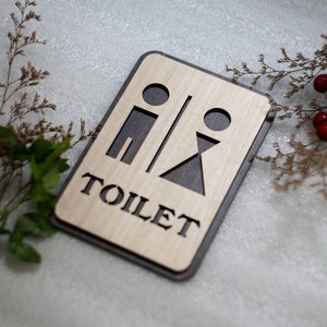 Letrero de baño vintage de chapa de madera: decoración para la puerta del baño (11 x 16 cm)