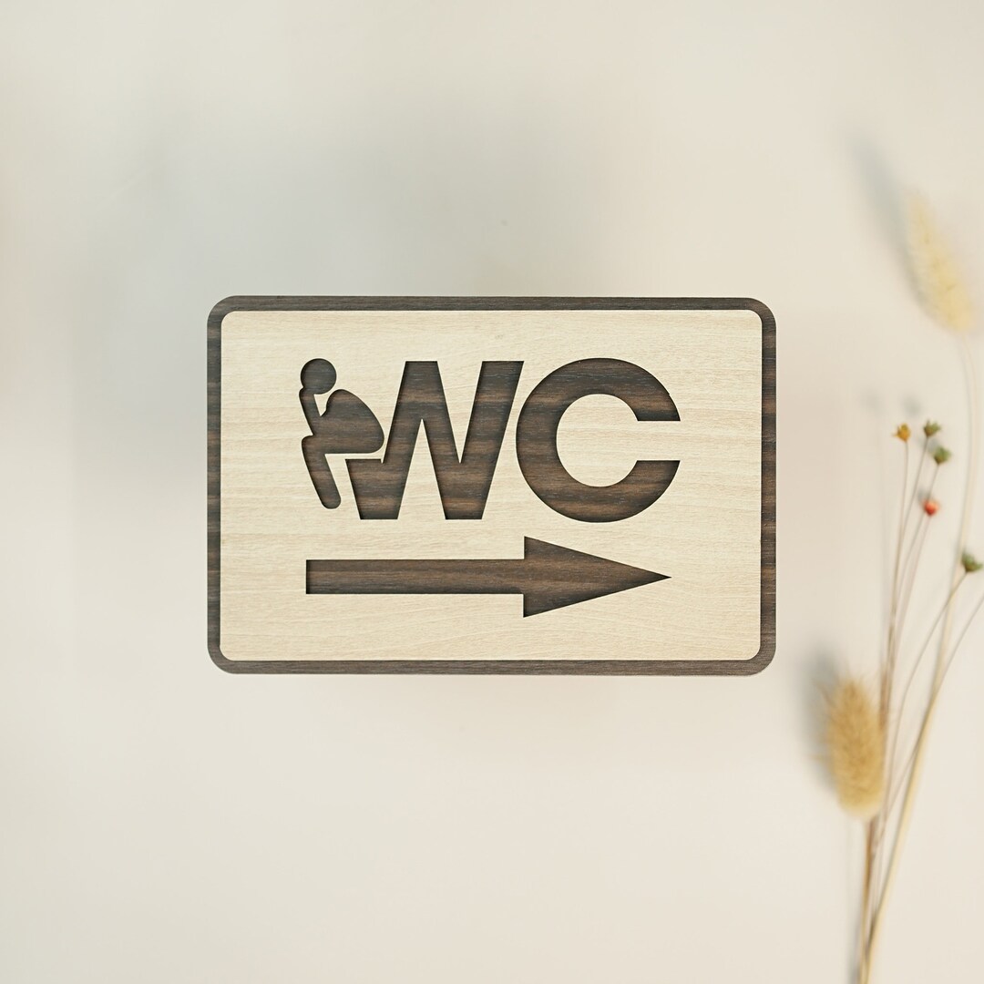 WC Sign, WC Wooden Sign, Wood Sign 3D, Toilet Sign, Door Sticker Sign ...