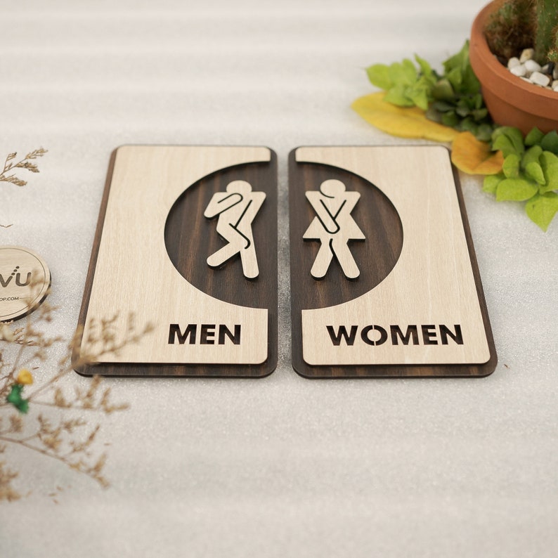 Restroom Men and Women Signs - Bathroom Wooden Decor Signs - Wooden ...