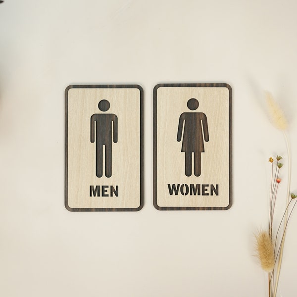 Men and Women Sign, Restroom Wooden Sign, Gender Bathroom Symbol, Toilet Signage, 3D Wood Sign