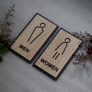 Wood Veneer Restroom Sign: Men and Women WC Door Plaque