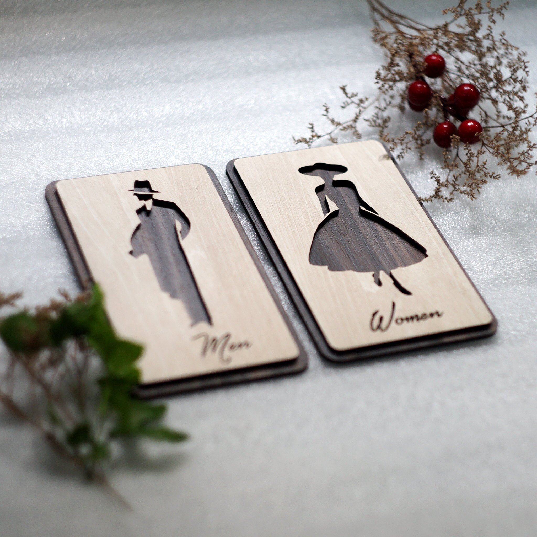 Men and Women Toilet Door Sign, Restroom Vintage Style Decor, Bathroom ...