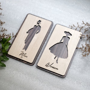 Letrero para puerta de baño para hombres y mujeres, decoración de estilo vintage para baños, placas para puertas de baño